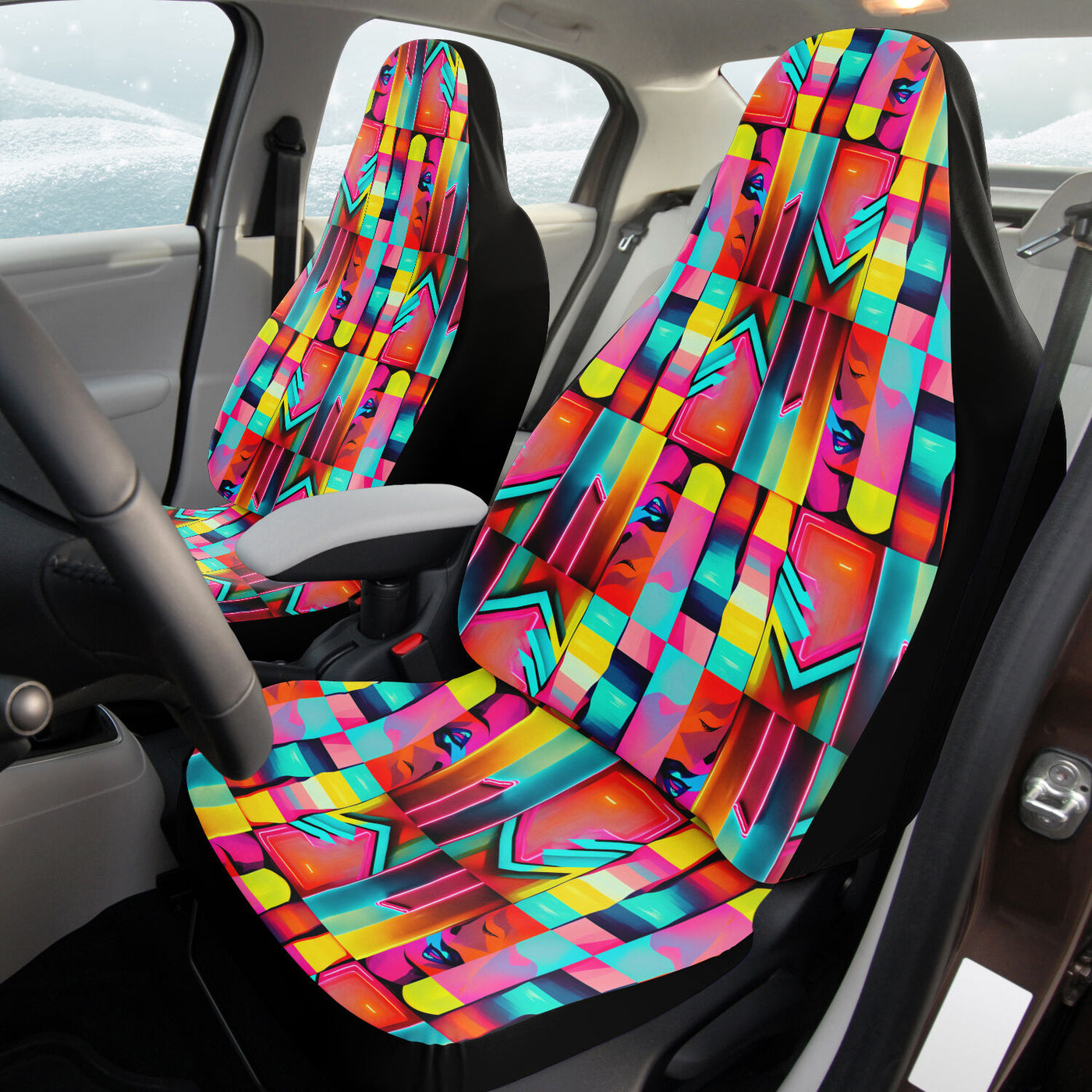Dark Salmon Futuristic Pop Art 3 | Car Seat Covers