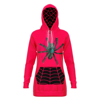 Maroon 3D Realistic Neon Pink Spider | Fashion Longline Hoodie