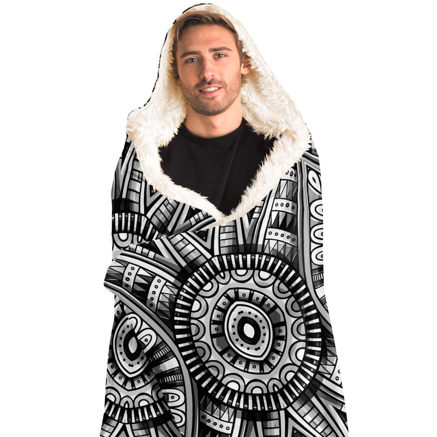 Gray Festival Clothes Tribal Lines 14 BW | Hooded Blanket