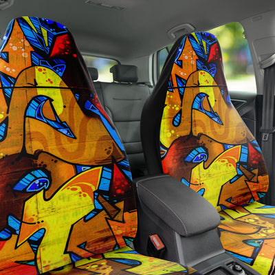 Dark Slate Gray Graffiti Art Orange Blue & Red | Car Seat Covers