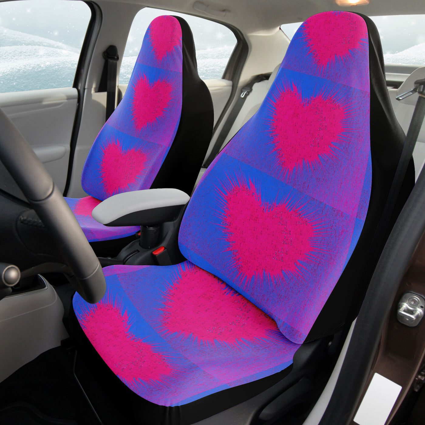 Dark Slate Gray Graffiti Hearts Blue & Red | Car Seat Covers