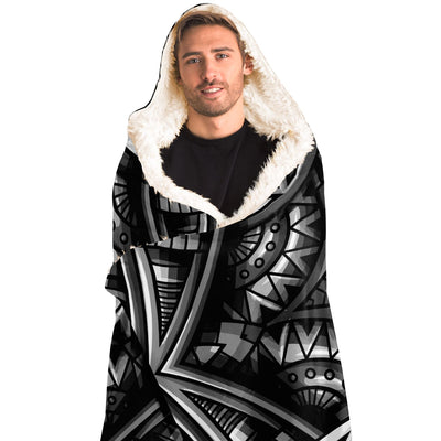 Light Gray Festival Clothes Tribal Lines 7 BW | Hooded Blanket