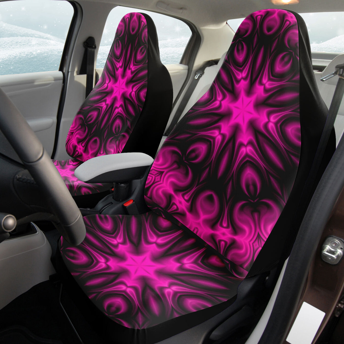 Black Trippy Pink Snowflake Pattern | Car Seat Covers