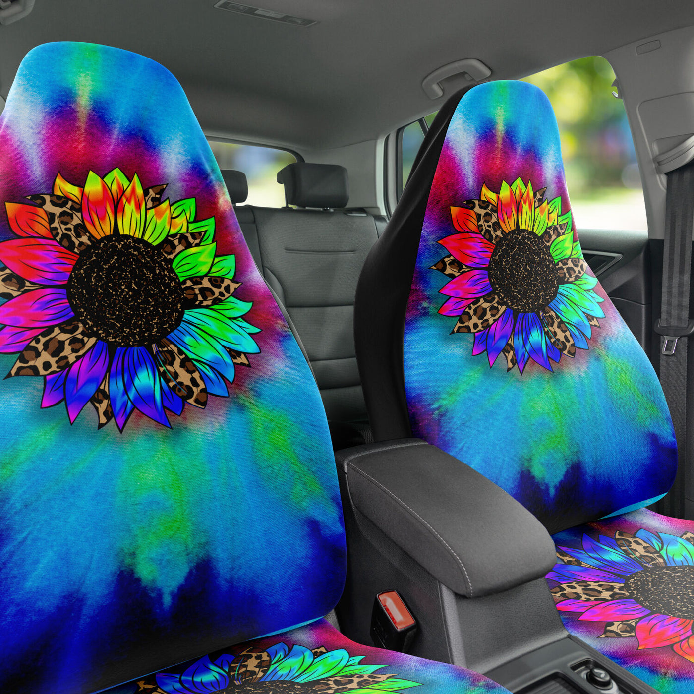 Dark Slate Gray Sunflower Blue & Green Tie Dye | Car Seat Covers