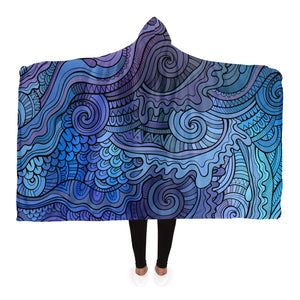 Steel Blue Trippy Blue Paisley Waves | Hooded Blanket