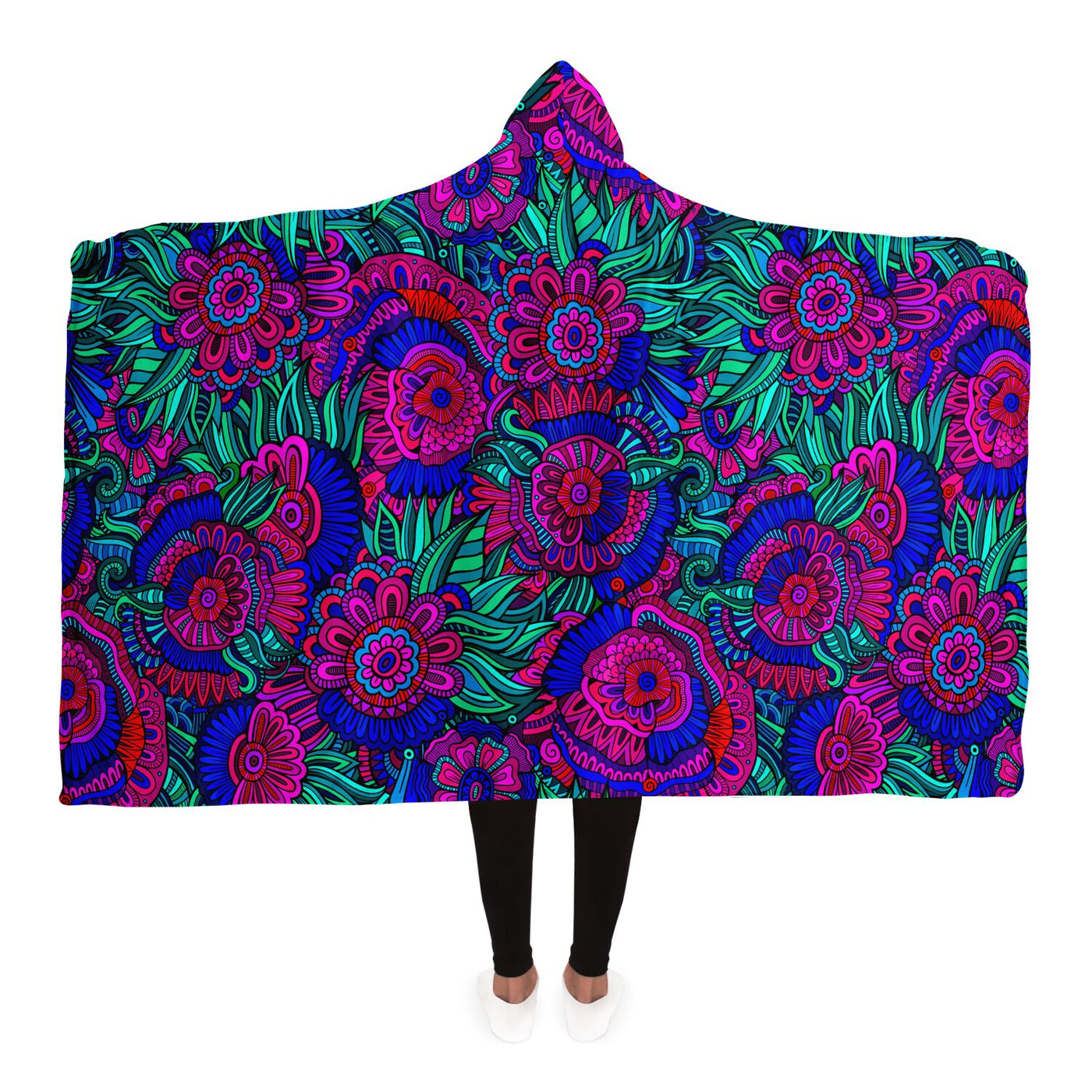 Violet Red Bright Red & Green Trippy Floral | Hooded Blanket