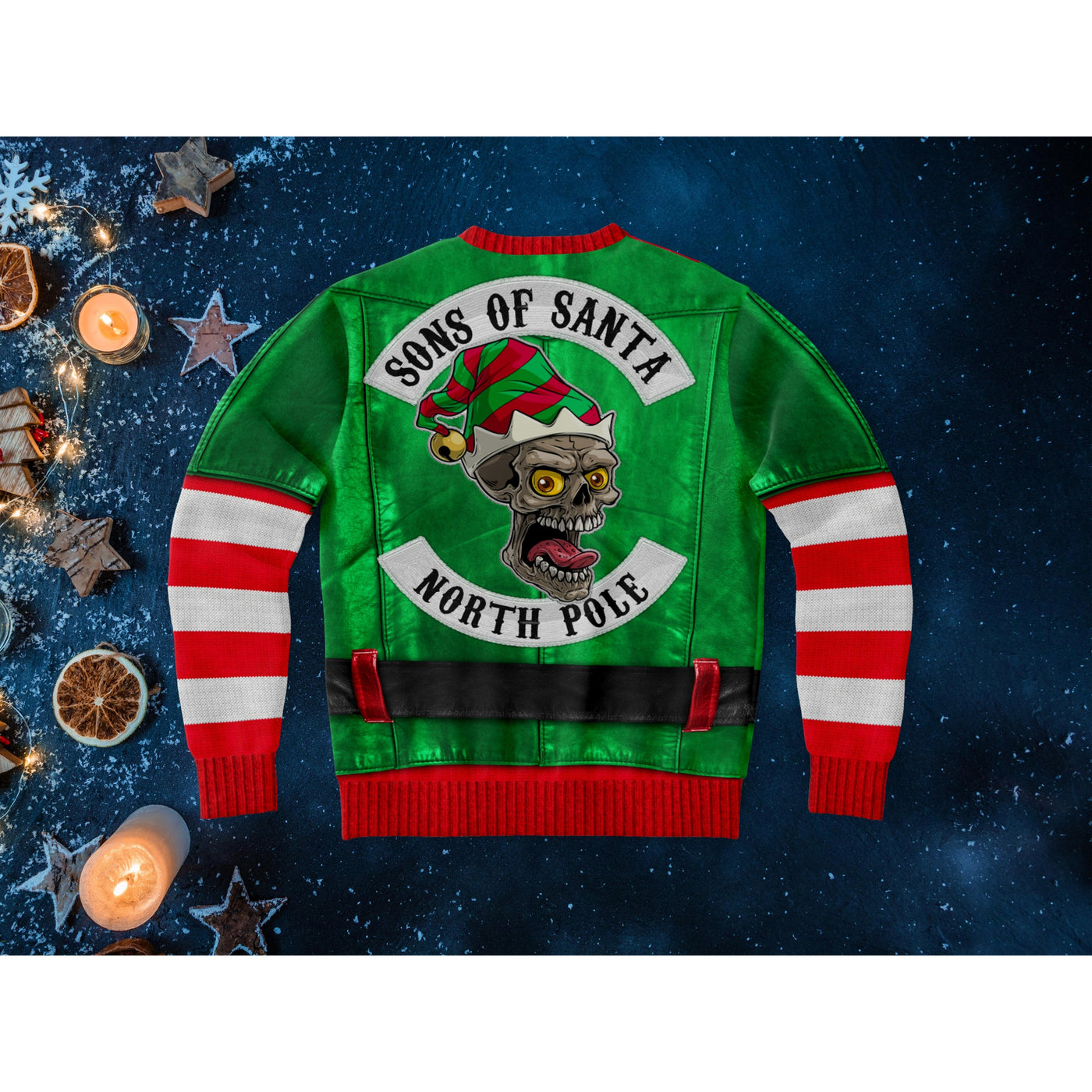 Dark Slate Gray Santa's Little Biker Help | Ugly Xmas Sweater