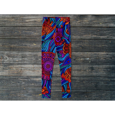 Dark Slate Gray Hippie Orange Flowers Pattern | Leggings