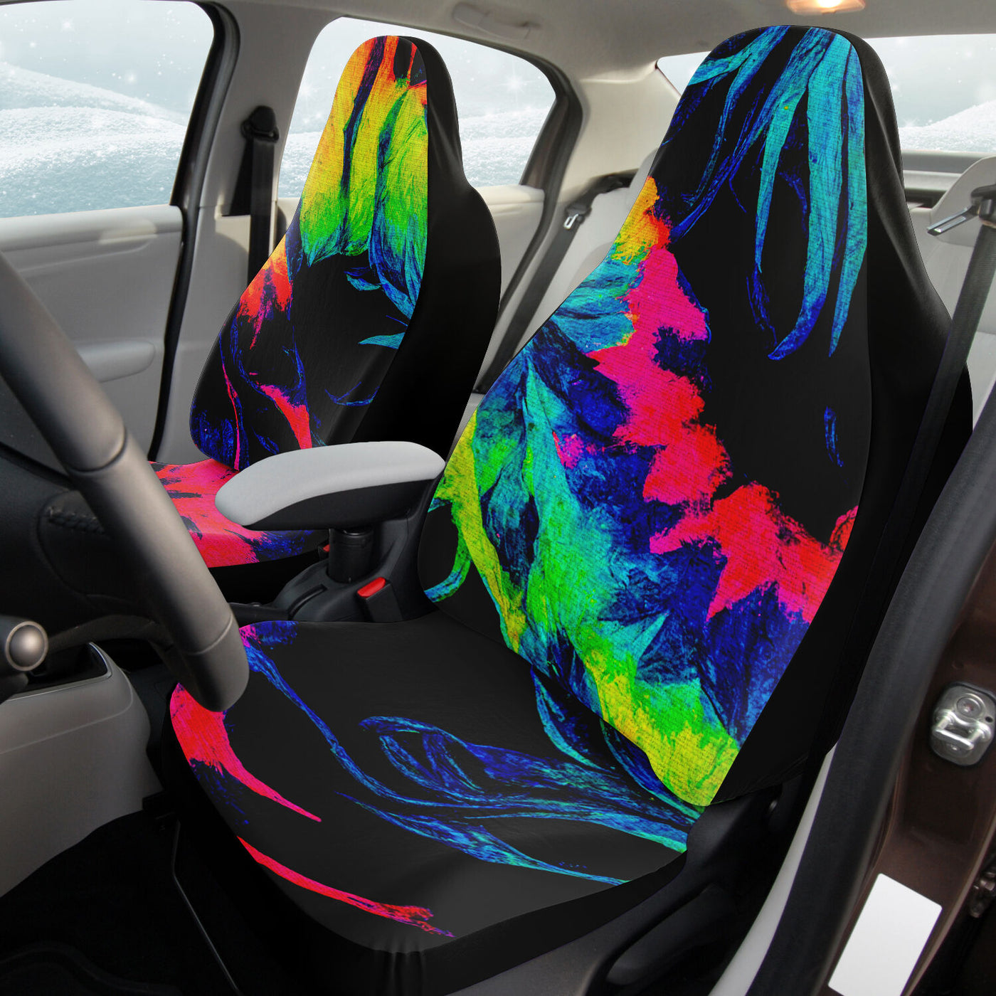 Tan Trippy Tie Dye Paper On Black | Car Seat Covers