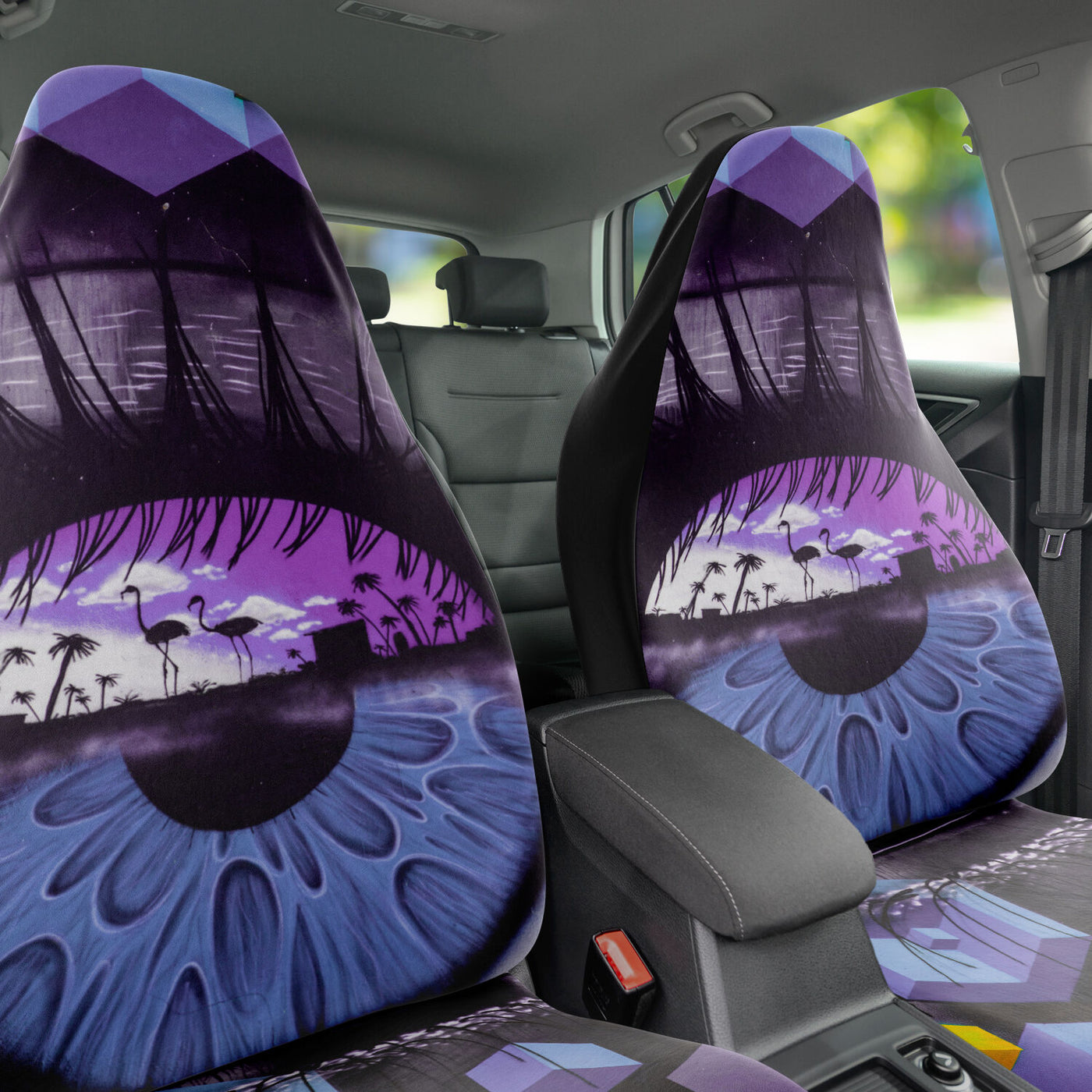 Dark Slate Gray Graffiti Art Blue Eyes & Geometric Patterns | Car Seat Covers
