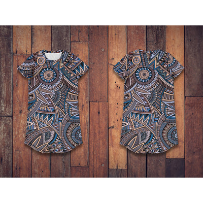 Dim Gray Tribal Line Art 2 | T-Shirt Dress
