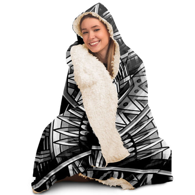 Gray Festival Clothes Tribal Lines 4 BW | Hooded Blanket