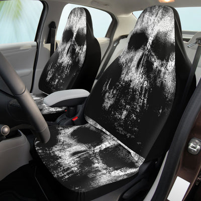 Light Gray Grunge Skulls Gray & Black Horror | Car Seat Covers