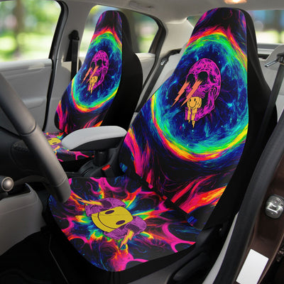 Rosy Brown Tie Dye Melting Skulls In Space | Car Seat Covers