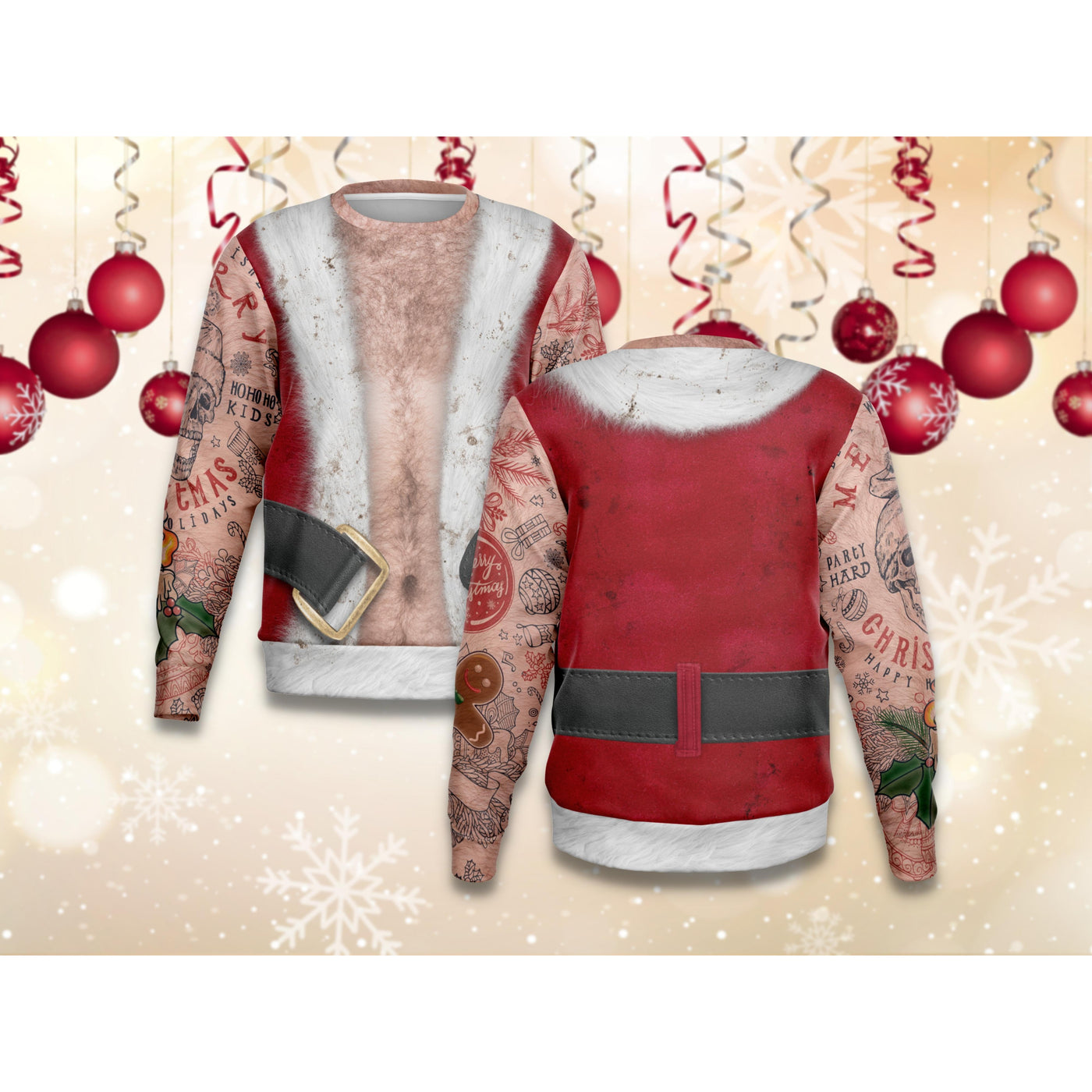 Light Gray Sleeves Bad Santa | Ugly Xmas Sweater