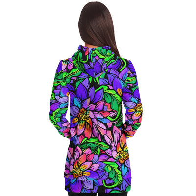 Pale Violet Red Vibrant Neon Flowers | Longline Fashion Hoodie