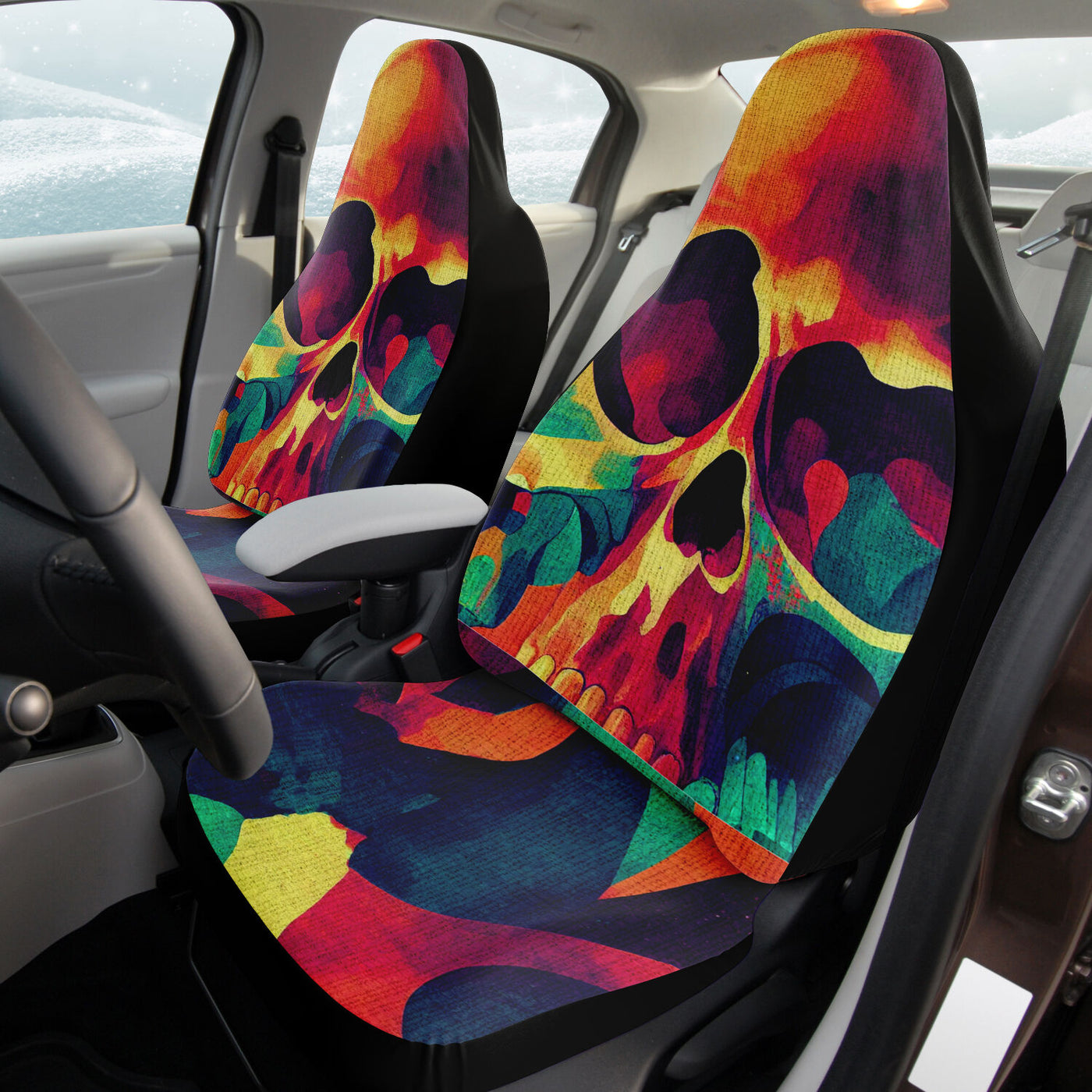 Rosy Brown Tie Dye Skulls 14 Skull Decor | Car Seat Covers