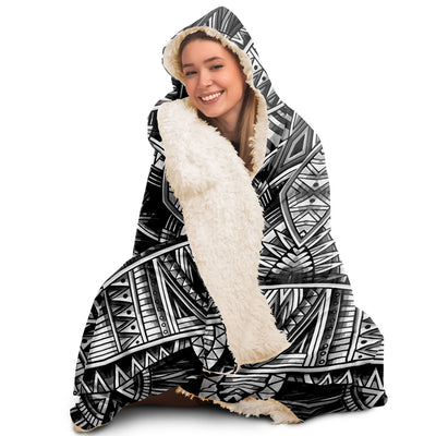 Black Festival Clothes Tribal Lines 23 BW | Hooded Blanket