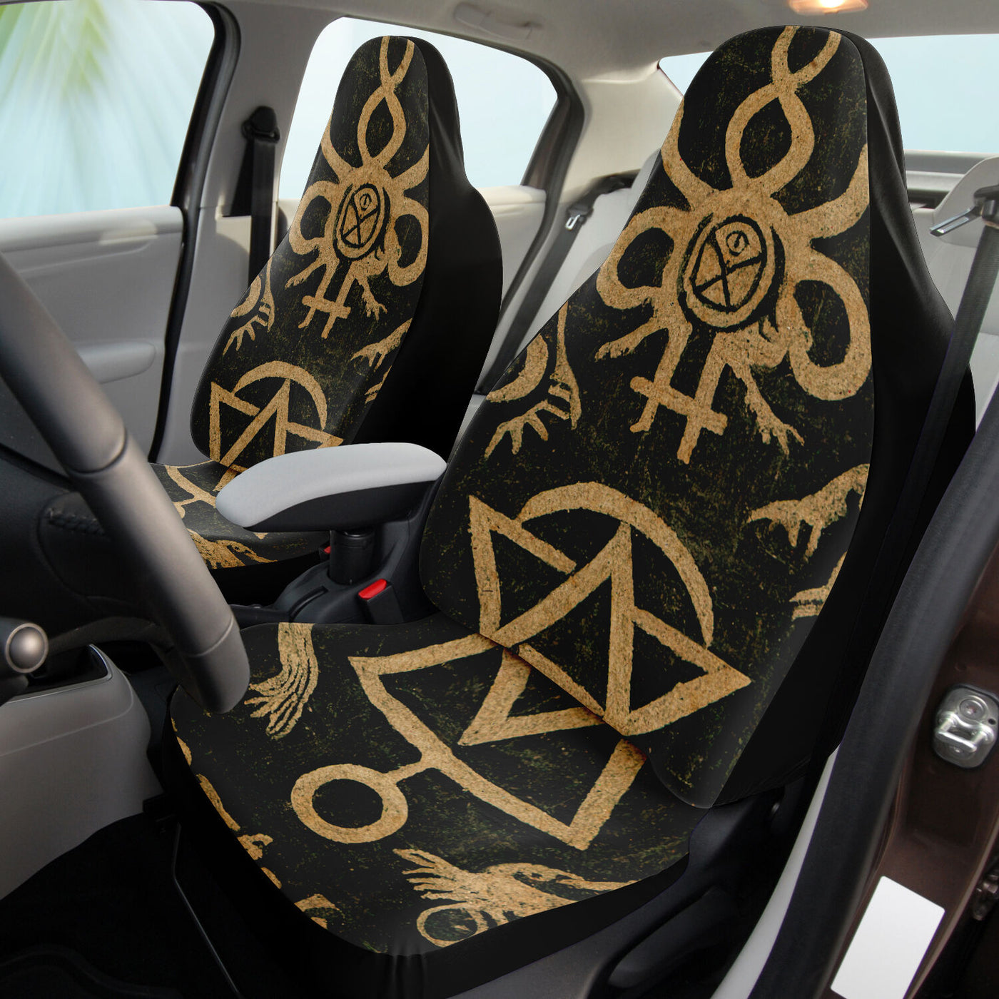 Dark Gray Brown Esoteric Symbols Gothic | Car Seat Covers