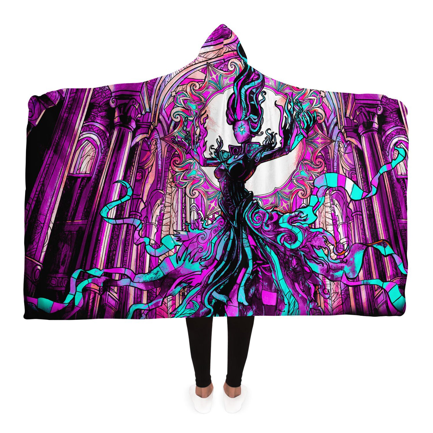 Plum neon witch 2 Hooded Blanket-Frontside-Design_Template copy