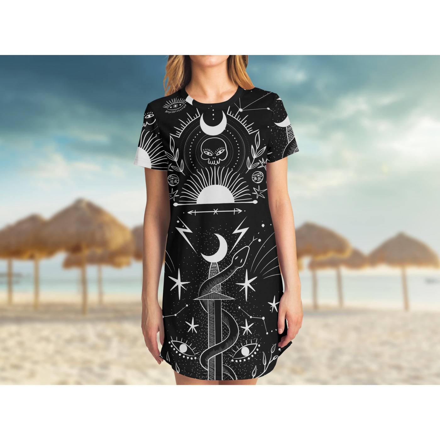 Gray Sun & Moon Celestial 3 | T-Shirt Dress