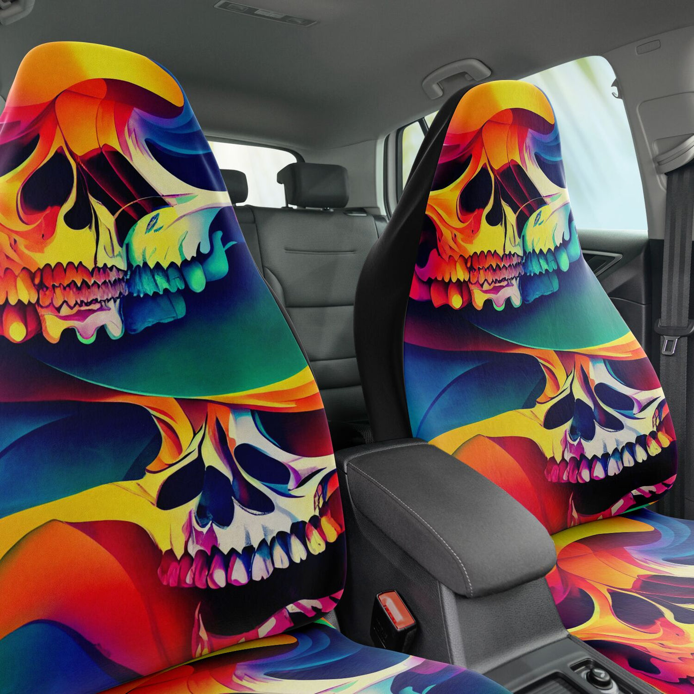 Dark Slate Gray Tie Dye Skulls 2 Skull Decor | Car Seat Covers