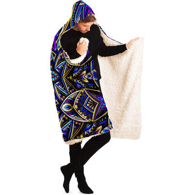 Black Festival Clothes Tribal Lines 18 | Hooded Blanket