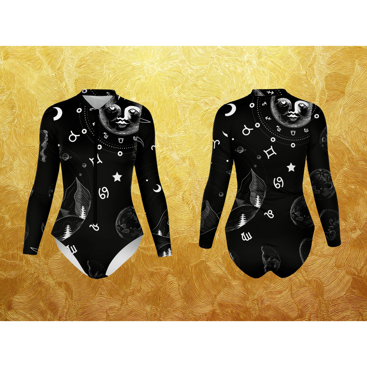 Dark Khaki Celestial Dress Rave Clothing | Bodysuit Long Sleeve