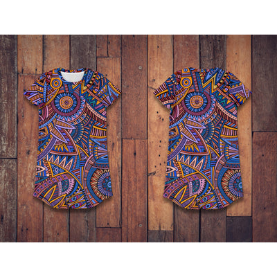 Dim Gray Tribal Line Art  2 bright | T-Shirt Dress