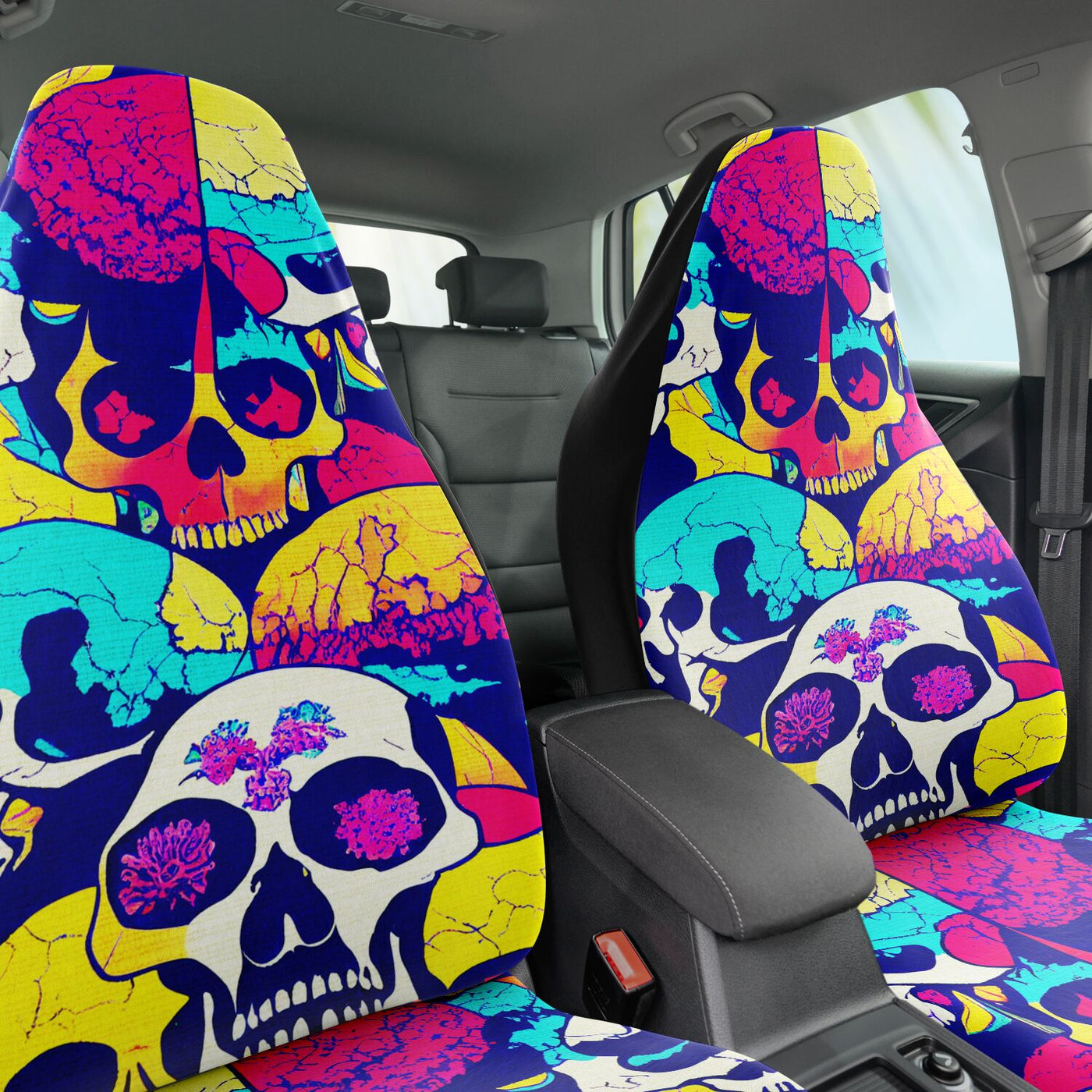 Dark Salmon Tie Dye Skulls 7 Skull Decor | Car Seat Covers