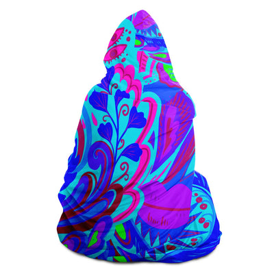 Medium Orchid Blue Tie Dye Hippie Shrooms | Hooded Blanket