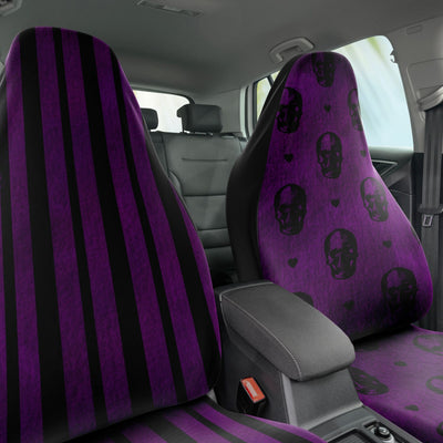 Dark Slate Gray Pastel Goth Decor Purple Lines & Skulls | Car Seat Covers
