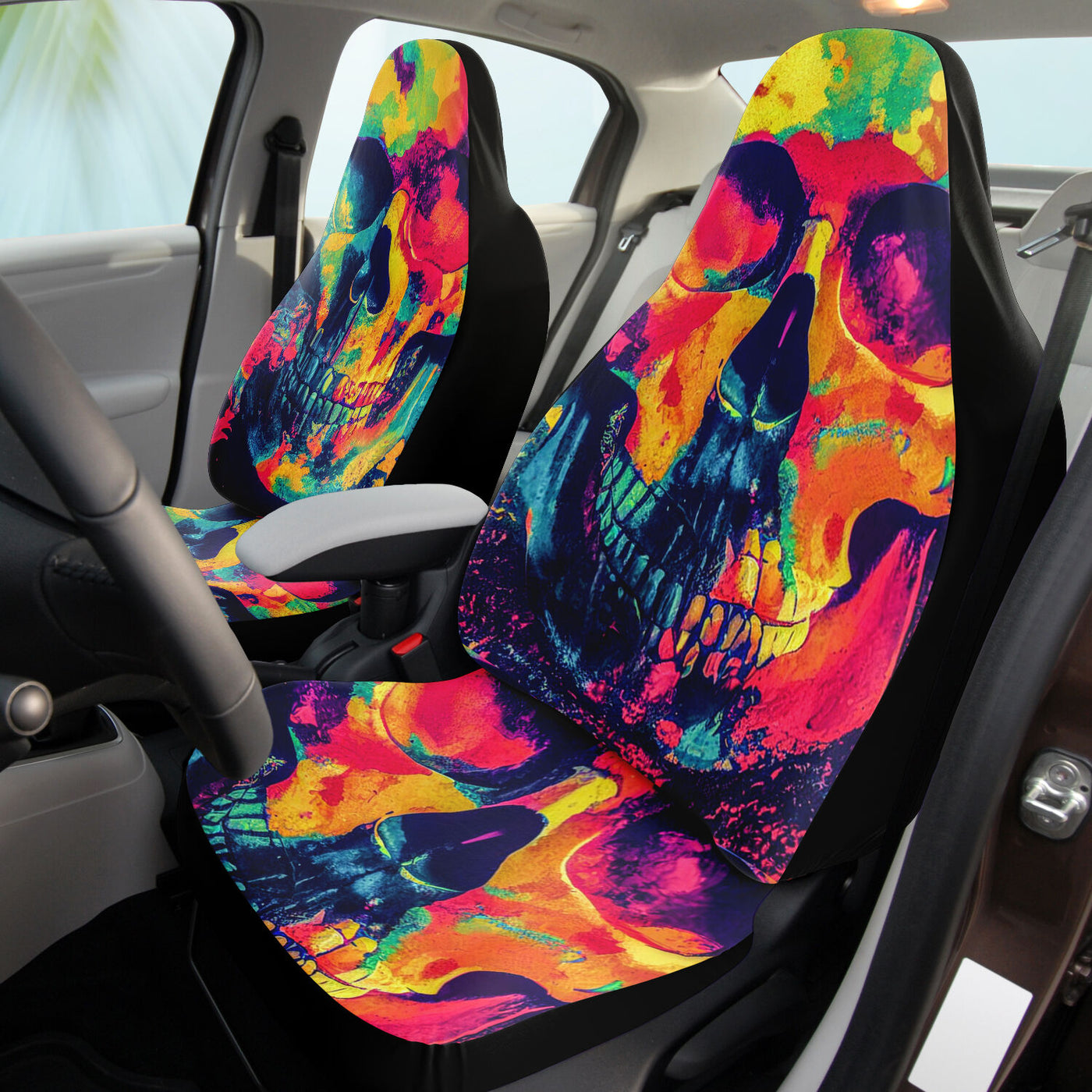 Dark Salmon Tie Dye Skulls 3 Skull Decor | Car Seat Covers