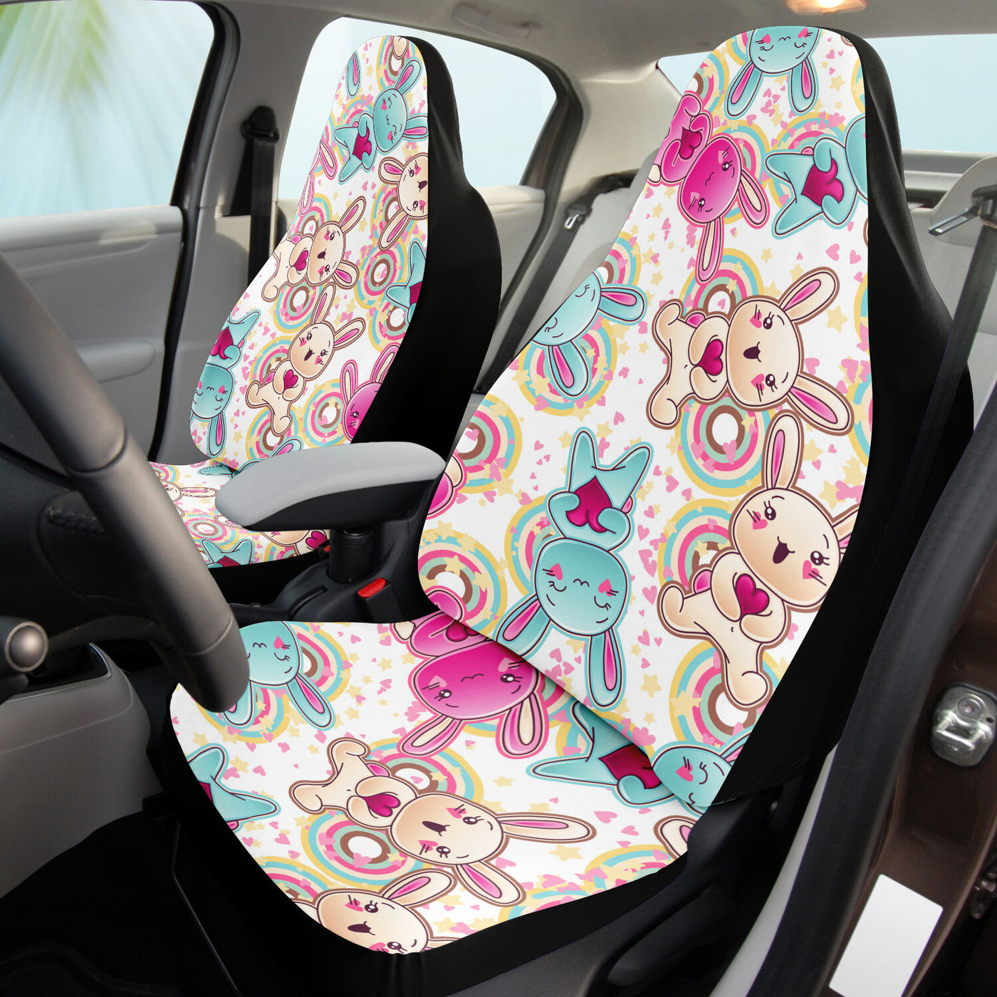Light Gray Cute Kawaii Bunnies Anime Decor | Car Seat Covers
