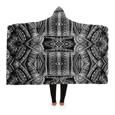 Light Gray Festival Clothes Tribal Lines 20 BW | Hooded Blanket