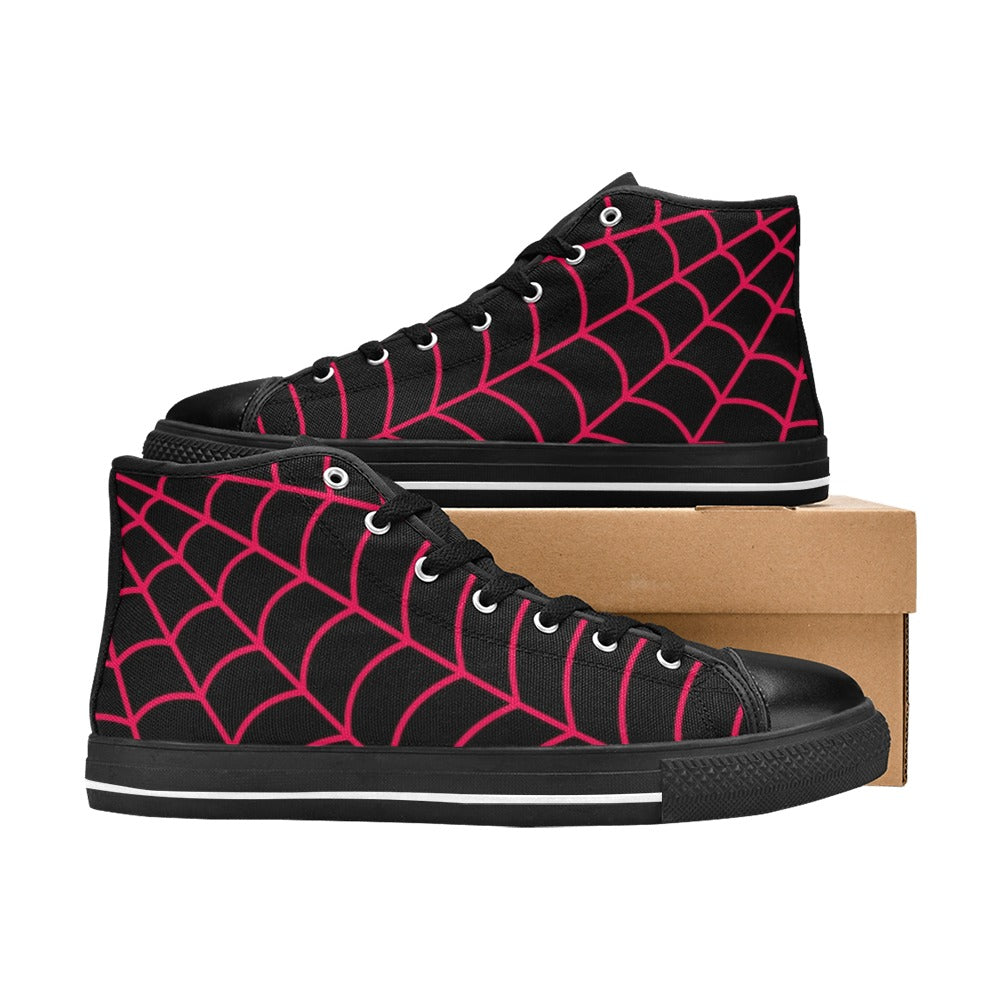 Rosy Brown Neon Pink Spiderweb | Women's Classic High Top Canvas Shoes