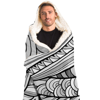 Gray Festival Clothes Tribal Lines 25 BW | Hooded Blanket