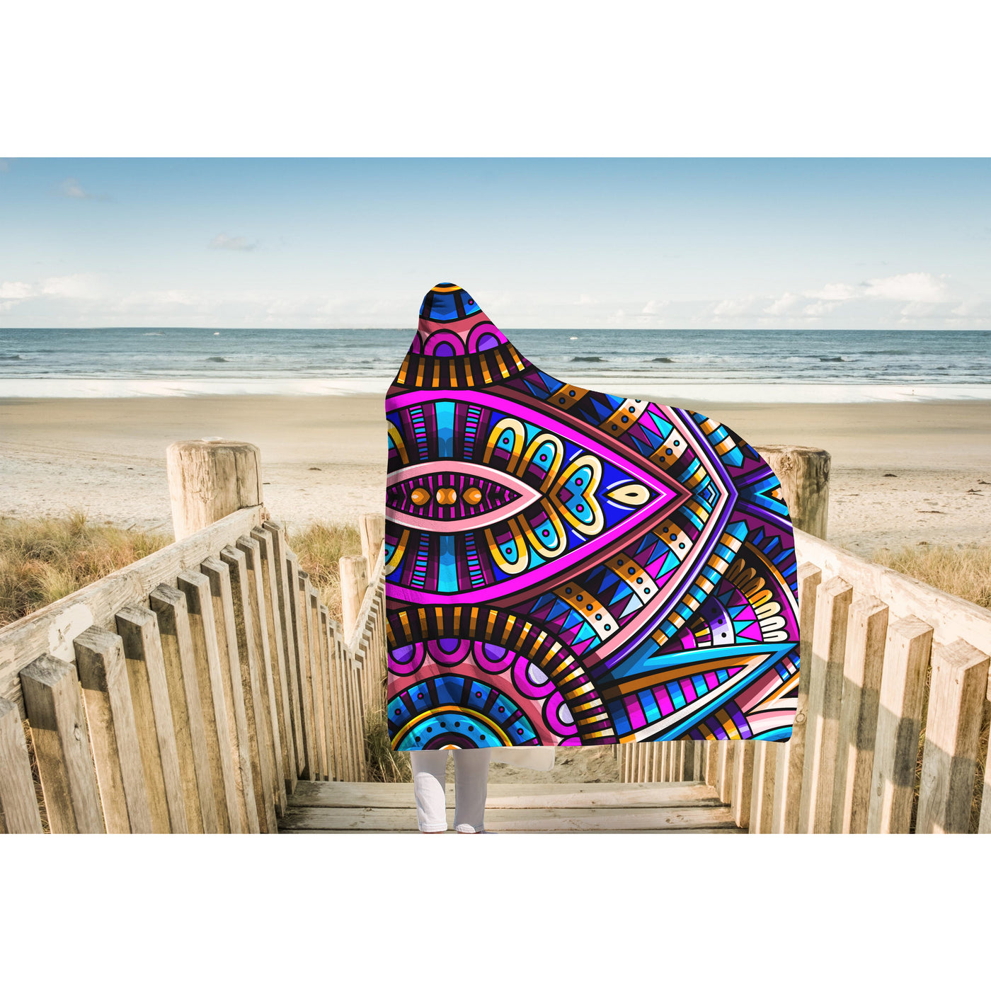 Light Gray Festival Clothes Tribal Lines 13 | Hooded Blanket