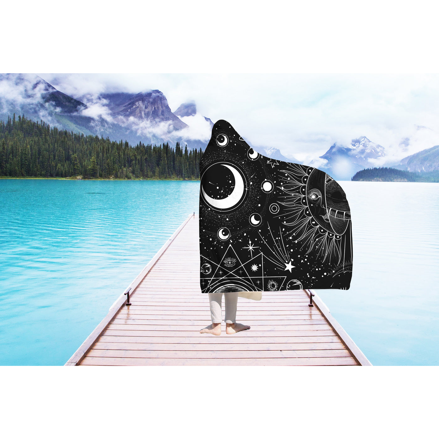 Dark Slate Gray Celestial Symbols 5 | Hooded Blanket