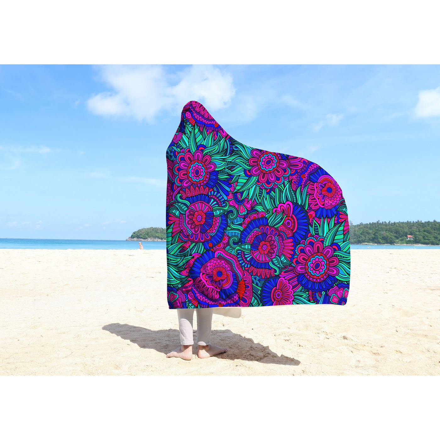 Lavender Bright Red & Green Trippy Floral | Hooded Blanket
