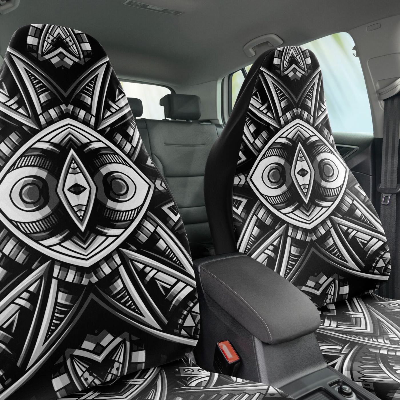 Dark Slate Gray Tribal Line Art 6 BW | Car Seat Covers