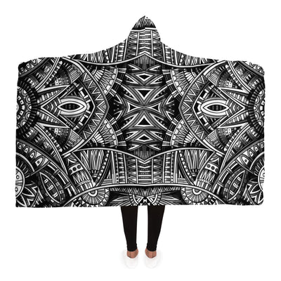 Light Gray Festival Clothes Tribal Lines 15 BW | Hooded Blanket