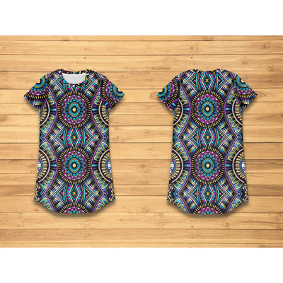 Tan Tribal Line Art 1 | T-Shirt Dress