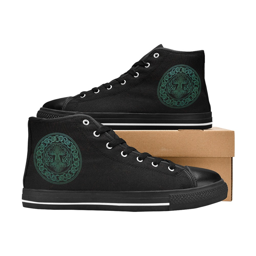 Dark Slate Gray Green Celtic Knot Tree Of Life | Men’s Classic High Top Canvas Shoes