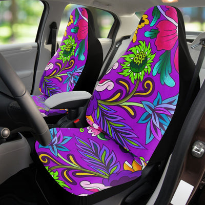 Dark Slate Gray Trippy Purple Floral Art | Car Seat Covers