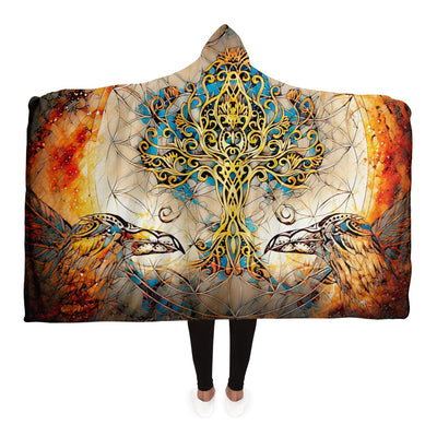 Dark Khaki Tree Of Life Odin's Raven | Hooded Blanket