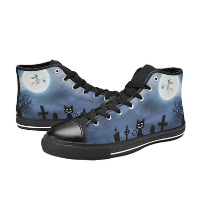 Dark Slate Gray Witches Familiar Sitting In The Graveyard | Men’s Classic High Top Canvas Shoes
