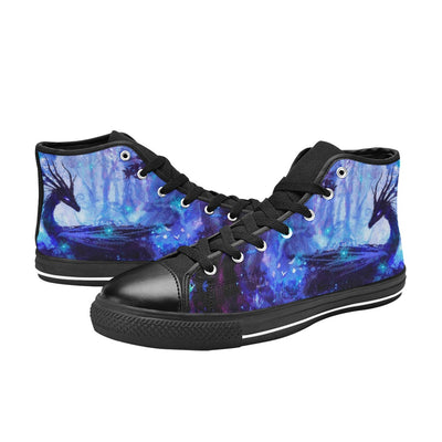 Dark Slate Gray Fantasy Dragon In A Blue Forest Anime Art | Men’s Classic High Top Canvas Shoes