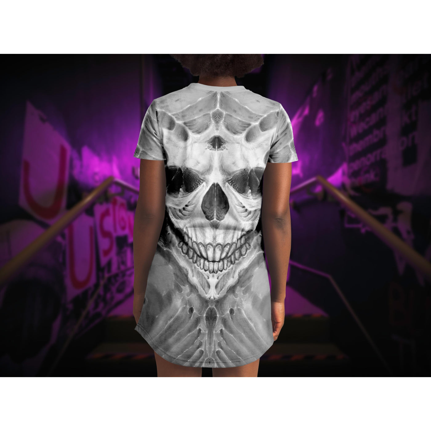 Black Skull Faced Grin | T-Shirt Dress