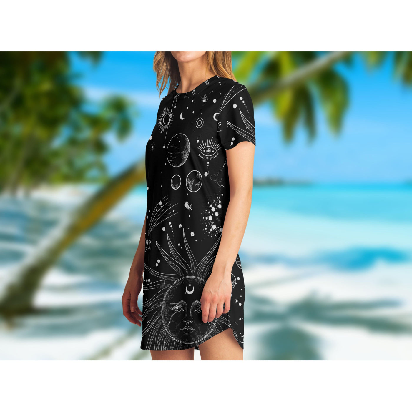 Medium Aquamarine Sun & Moon Celestial 5 | T-Shirt Dress